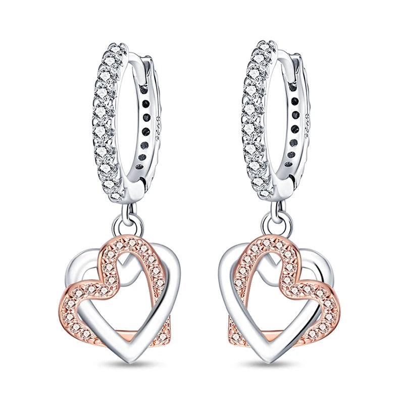 Genuine 925 Sterling Silver Love Feather Earrings Fit Original Charms Hoop For Women Girls Stud Earring Fine Jewelry Gifts Pi-Mart
