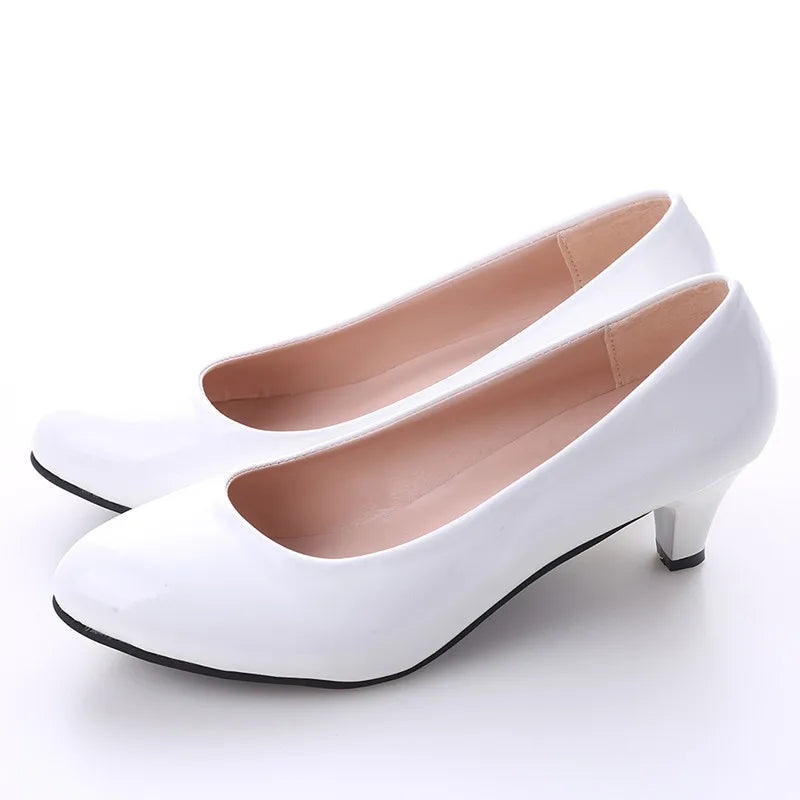 Shoes Ladies Pumps Medium Heel Nude Sexy High Heels Weeding Shoes Women Office Work White Pumps Party Shoes LadyShow.Store