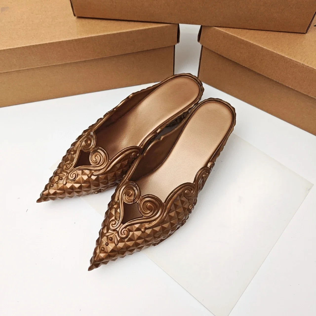Original Brand Style Women Pointed-toe Crystal High Heel Slippers  Girl Retro Elegance Slippe Ladies Fashion witch Summer Slides LadyShow.Store