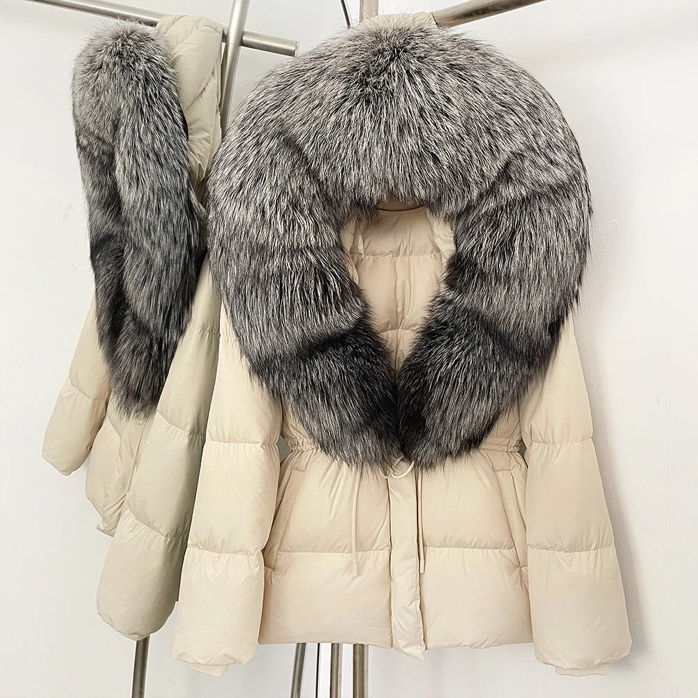 Reality Fur Jacket Real Fur Collar Duck Down Coat Female Winter Hooded Warm Fox Fur Coat Women Natural Raccoon Fur Puffer Jacket LadyShow.Store
