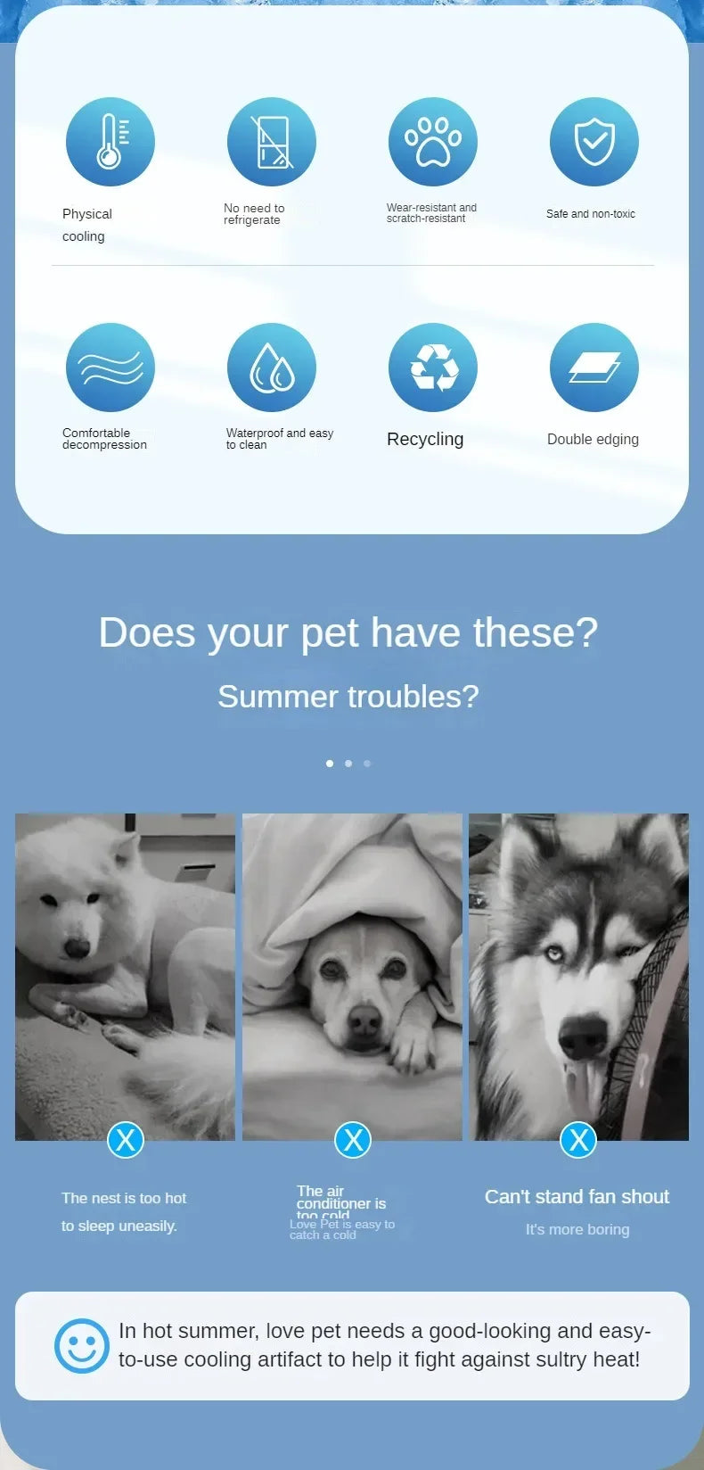 Large Pet Cooling Mat for Summer Heat Relief Reusable Breathable Gel Freeze Panel for Dogs Cats Indoor Outdoor Crate Bed Pi-Mart