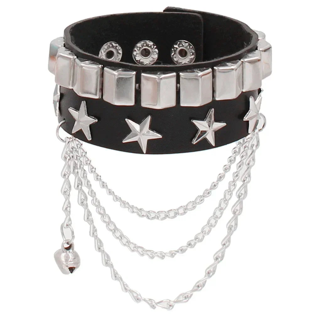 Vintage Leather Bracelets Punk Row Cuspidal Spikes Rivet Stud Wide Cuff PU Leather Punk Gothic Rock Unisex goth accessories Pi-Mart