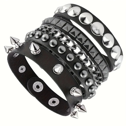 Vintage Leather Bracelets Punk Row Cuspidal Spikes Rivet Stud Wide Cuff PU Leather Punk Gothic Rock Unisex goth accessories Pi-Mart