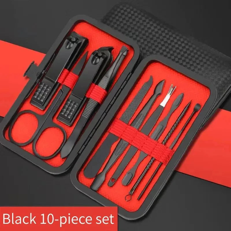 7/10/12/18/20/24PCS Set Professional Manicure Set Kits Stainless Steel Fingernail Toenail Clippers Set with Leather Portable Tri Light Beauty