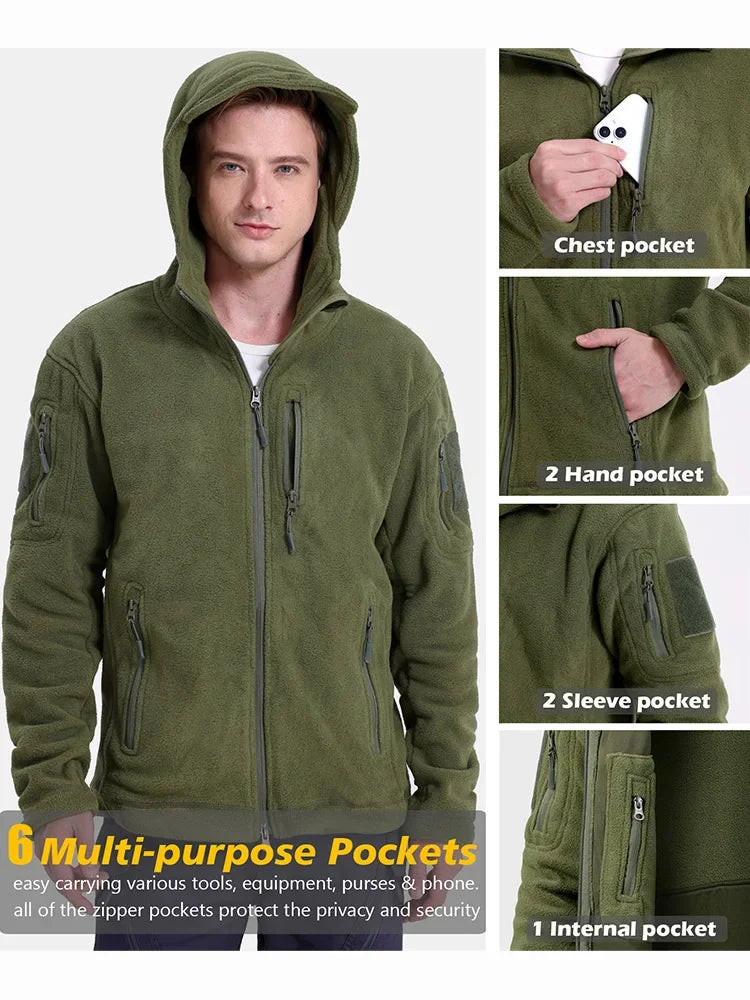 Men's Hunting Fleece Jacket Hiking Hunting Outdoor Fleece  Tactical Jacket Winter Warm Full Zip Military Hoodies Multi-Pockets Pi-Mart