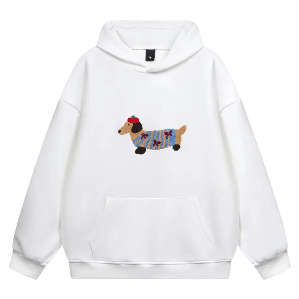 Unisex Hooded Sweatshirt Chinese Style Printed Loose Fit Couple Top Autumn Winter Casual Streetwear Minimalist Pullover Pi-Mart