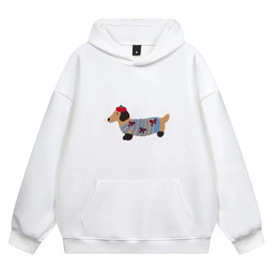 Unisex Hooded Sweatshirt Chinese Style Printed Loose Fit Couple Top Autumn Winter Casual Streetwear Minimalist Pullover Pi-Mart