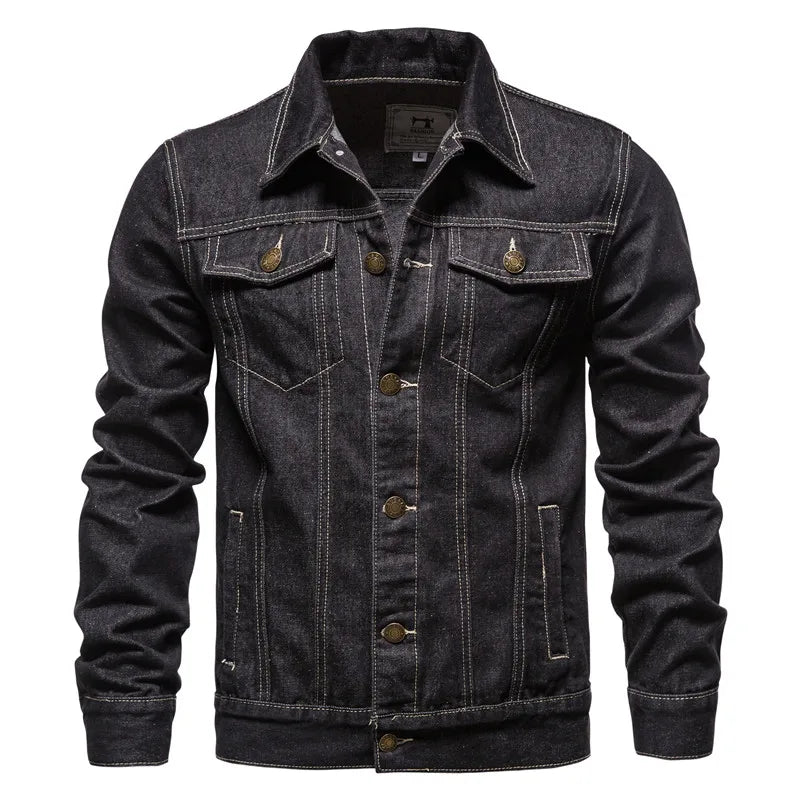 2025 Autumn Men Solid Denim Jackets Fashion Motorcycle Vintage Jeans Jackets Hommes Slim Fit Cotton Casual Black Blue Coats Pi-Mart