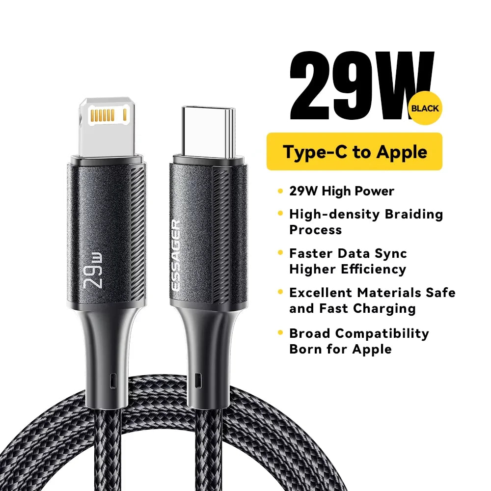Essager USB C Cable For iPhone 14 13 12 11 Pro Max Xs Plus 29W Fast Charging Cable Type C To Lighting Date Wire For iPad Macboo Pi-Mart