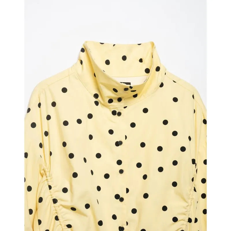 Women's Polka Dots Jacket with Tie New 2026 Spring Long Sleeve High Collar Loose Women Versatile Short Coats Chic Female Jackets LadyShow.Store