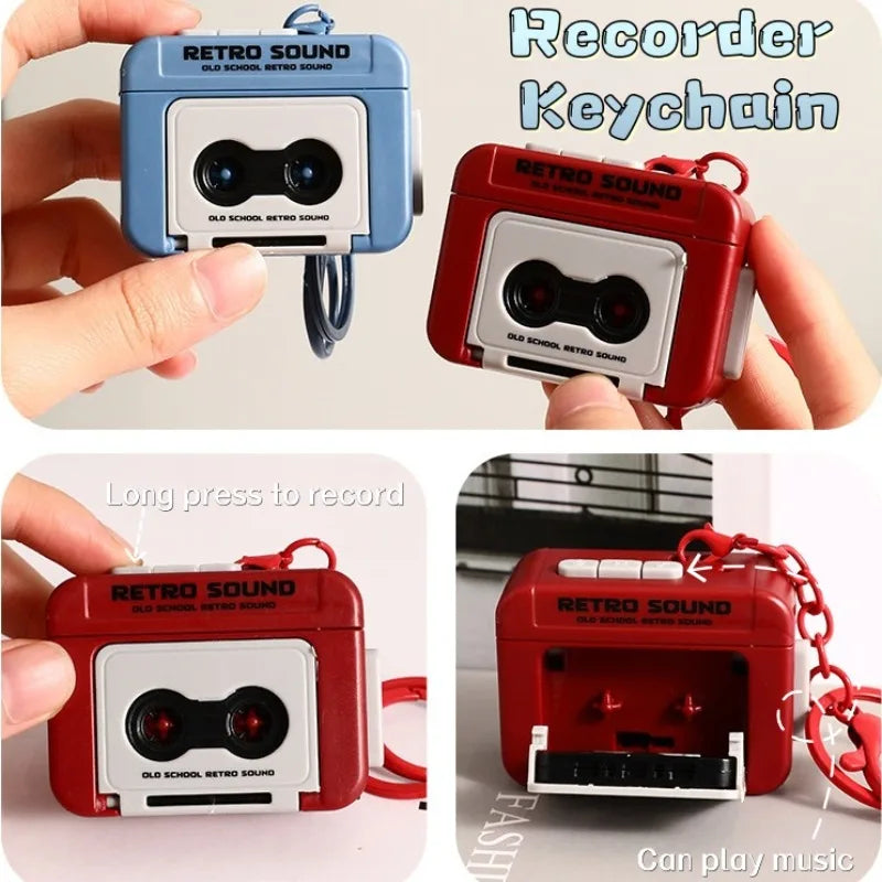 1/2Pcs Retro Tape Recorder Keychain Mini Recording Music Box Pendant Keyring Backpack Ornament Birthday Couple Personalized Gift Pi-Mart