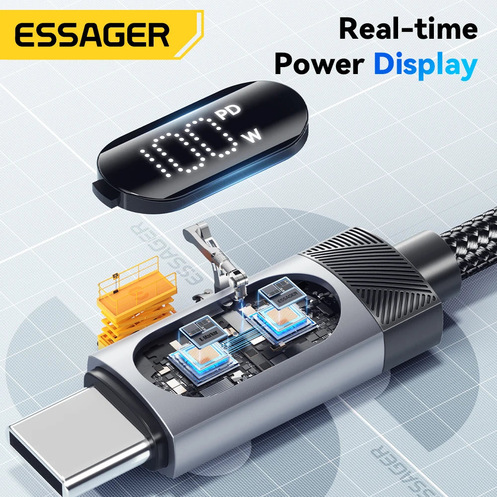 Essager Digital Dispaly USB C Cable For iPhone 17 16 15 Xiaomi Huawei 100W PD Fast Charging For Macbook iPad Type C to C Cable Pi-Mart