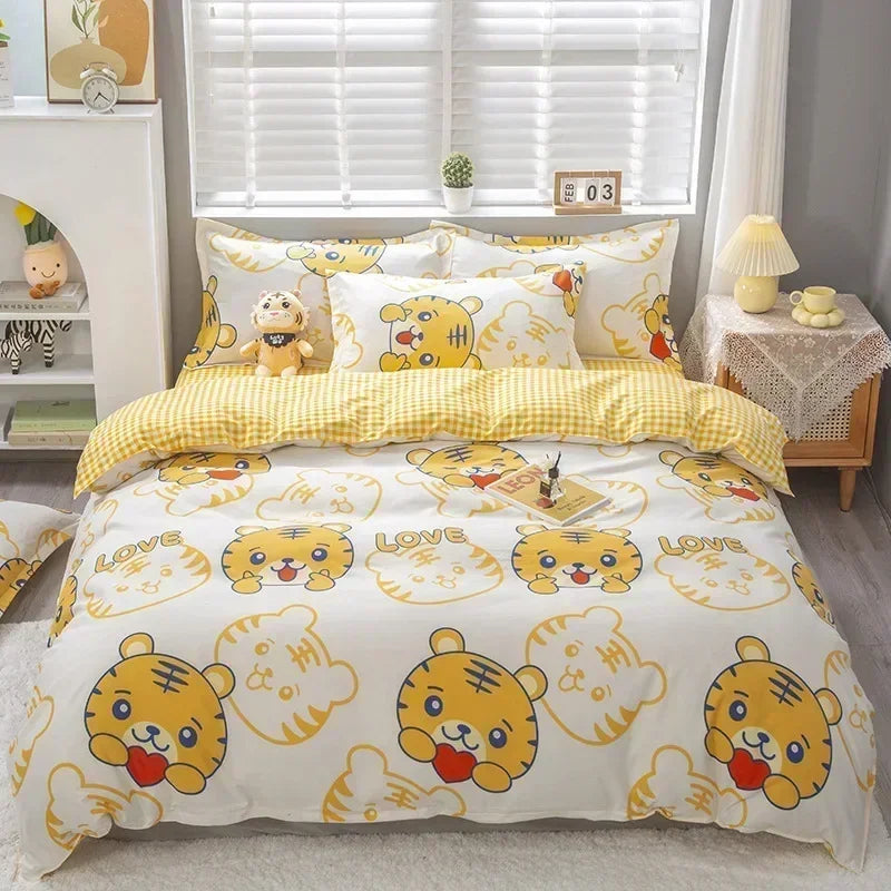 Lovely Cartoon King Size Duvet Cover Set 220x240 Skin Friendly Double Bed Quilt Cover Blanket Comforter Cover and Pillowcase Pi-Mart