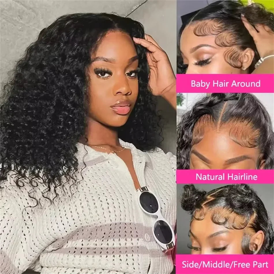 Curly Human Hair Pre Plucked Short BOB Wig 200% Density 13x4 HD Lace Front Wig Human Hair Deep Wave Brazilian Lace Frontal Wig LadyShow.Store