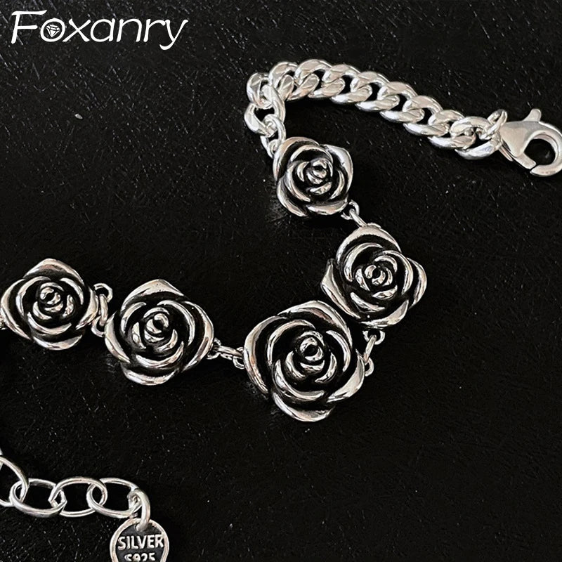 FOXANRY Vintage Punk Rose Flower Chain Bracelet Charm Women Girl New Fashion Creative Geometric Handmade Party Jewelry Gifts Pi-Mart