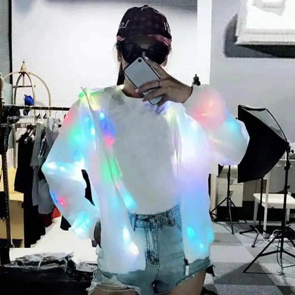 Hooded Light-up Jacket Glow Jacket Led Hooded Jacket Vibrant Colors Long Sleeve Pockets for Clubbing Concerts Dancing Parties LadyShow.Store