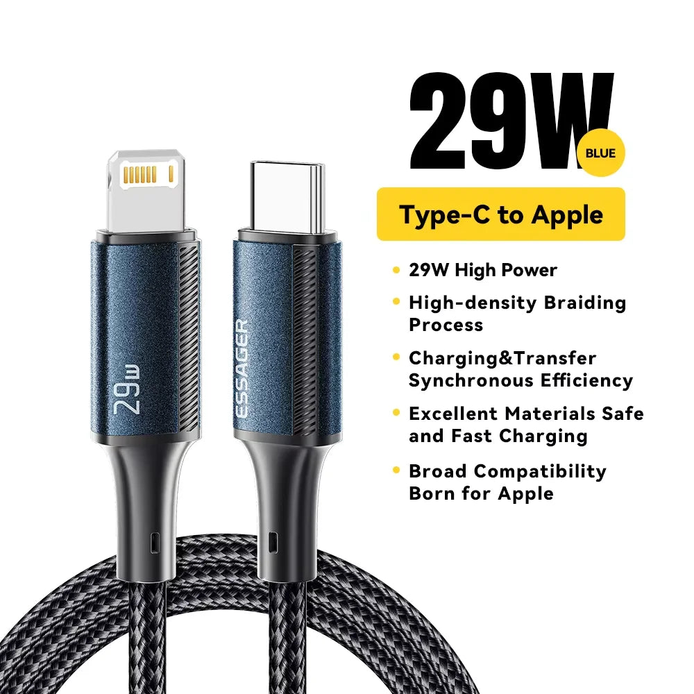 Essager USB C Cable For iPhone 14 13 12 11 Pro Max Xs Plus 29W Fast Charging Cable Type C To Lighting Date Wire For iPad Macboo Pi-Mart