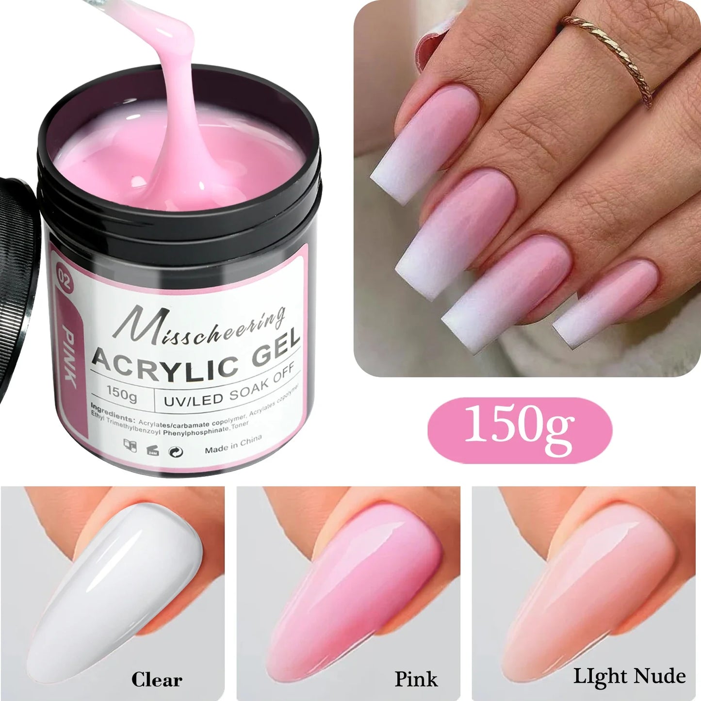 2/3Jars Poly Nail Gel UV LED Cured Builder Nail Gel Set Light Nude Pink Clear Extension Nail Solid Gels For DIY At Home Salon Tri Light Beauty