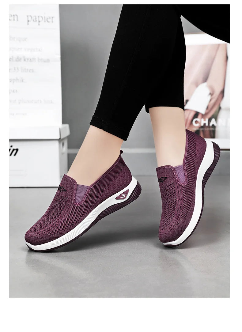 Women's Shoes Spring and Autumn New Mesh Breathable Casual Shoes Outdoor Lightweight Non-slip Wedge Heel Thick-soled Sneakers Pi-Mart