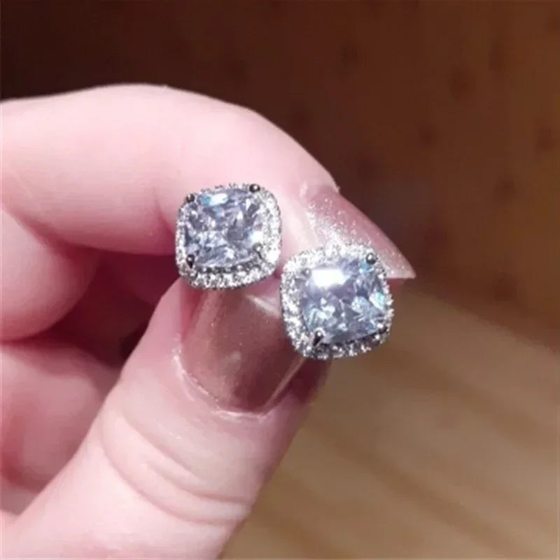 Huitan Classic Cushion Shape Stud Earrings with Brilliant Cubic Zirconia Stone Wedding Engagement Party Luxury Jewelry for Women Pi-Mart