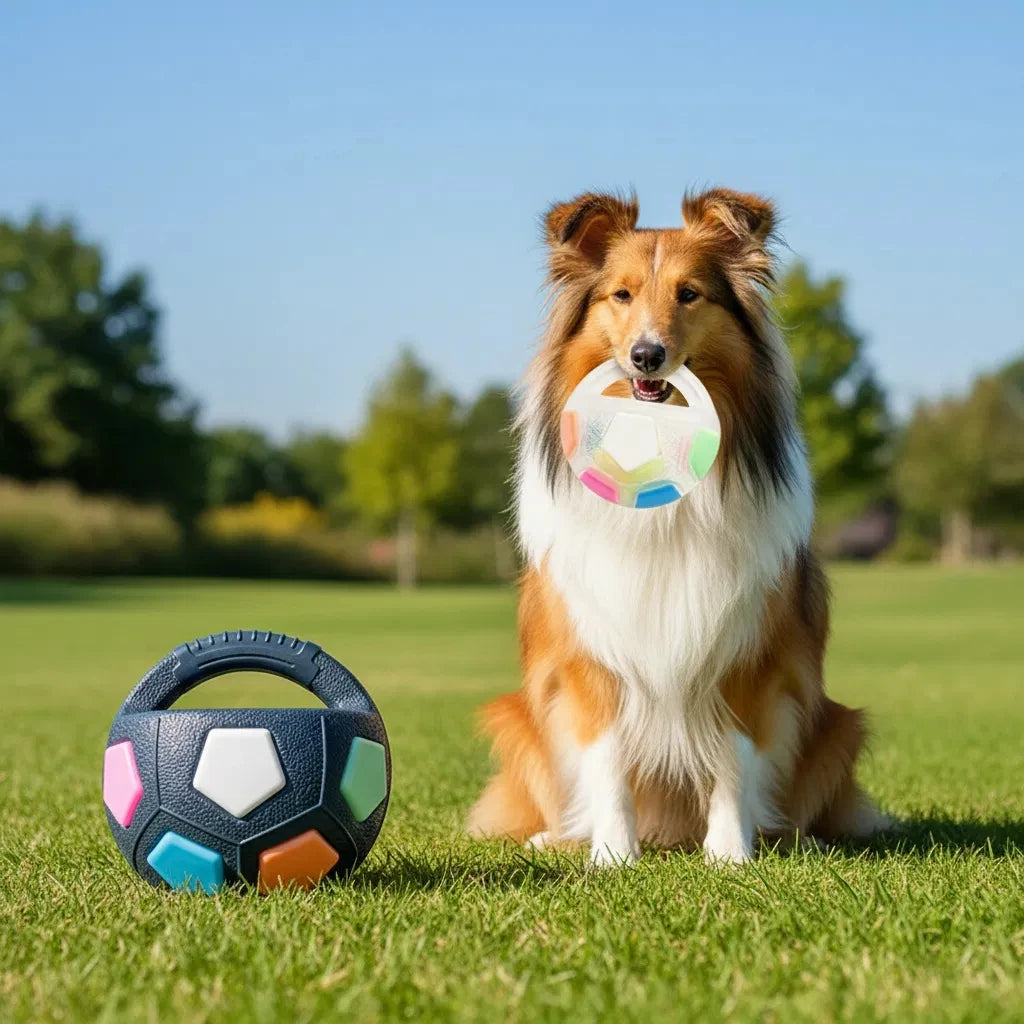 Soccer Ball Pet Vocal Toy, Durable TPR Material, Dog Toy With Carrying Handle, Suitable for Throwing , Interactive Pet Toy Pi-Mart