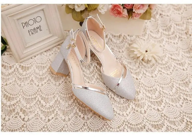 Fashion Spring and Summer Black High-heeled Shoes Women's High-quality Silver Wedding High-heeled Shoes Women's Gold Party Pump Pi-Mart
