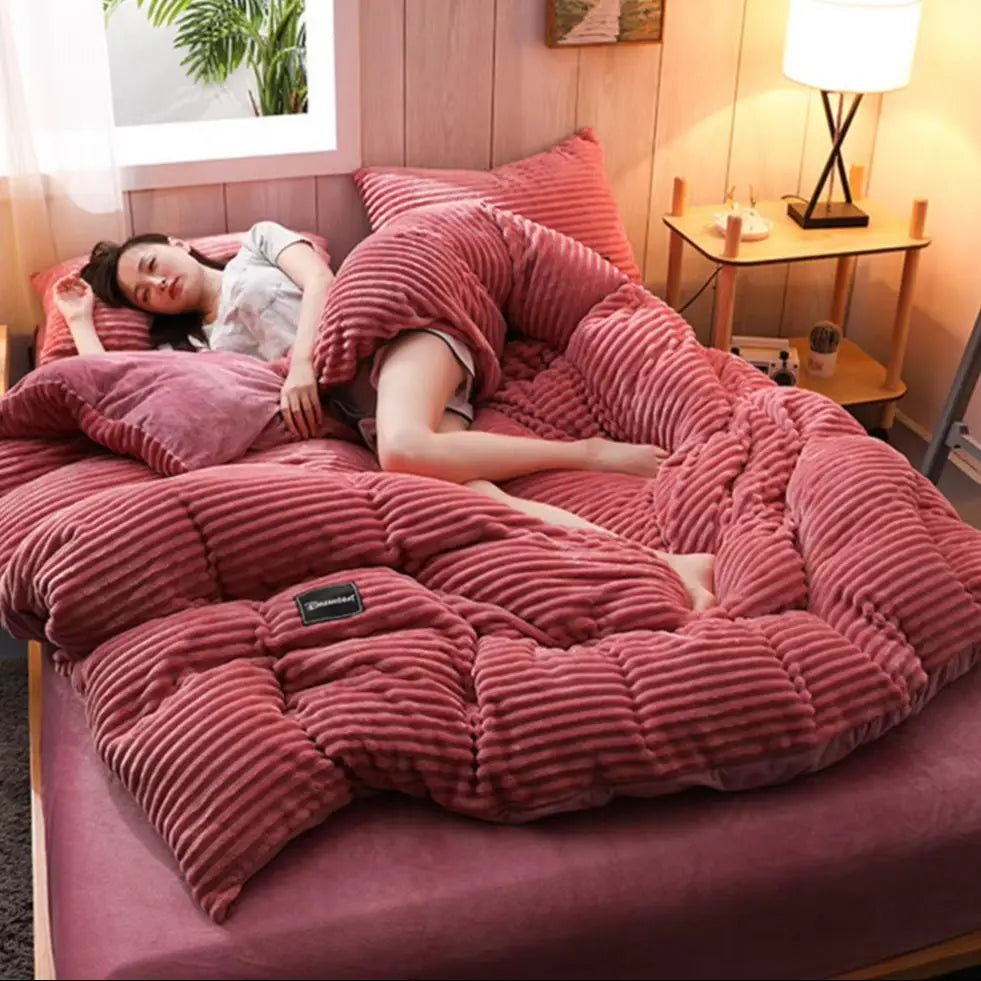 Warm Winter Duvet Cover Bedding Set Thick Solid Color Velvet Double Soft Quilt Cover Twin Queen King Comforter Cover Sets 220*24 Pi-Mart