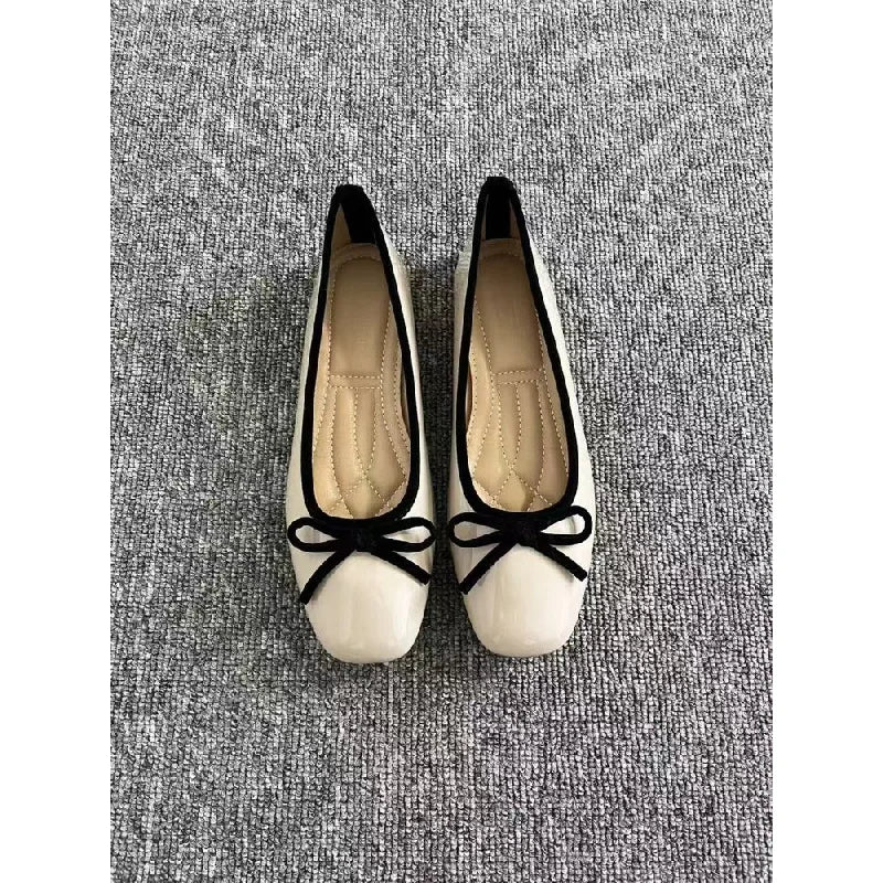 2026 New Women's Patent Leather Bow Ballet Flats, Square Toe Soft Sole Slip-on Casual Shoes for Spring Summer Pi-Mart