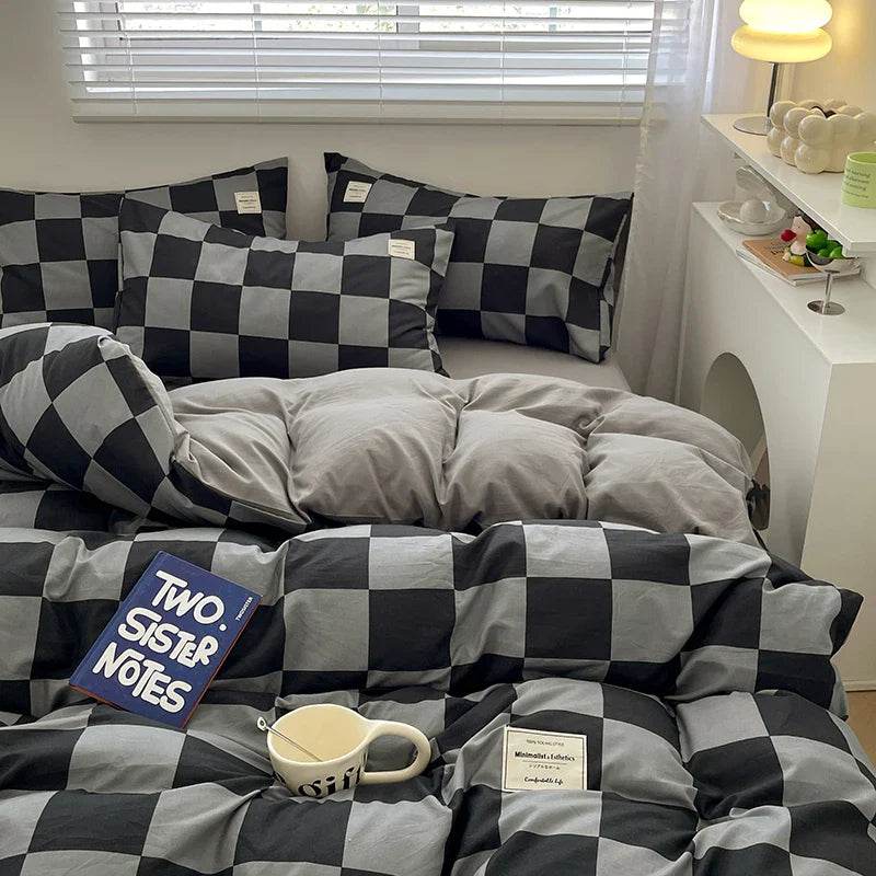 Plaid Style Bedding Set Skin-friendly Quilt Cover Pillowcase Bedsheet Home Bed Linen Sets Single/Full/Queen/King Size Bedclothes LadyShow.Store