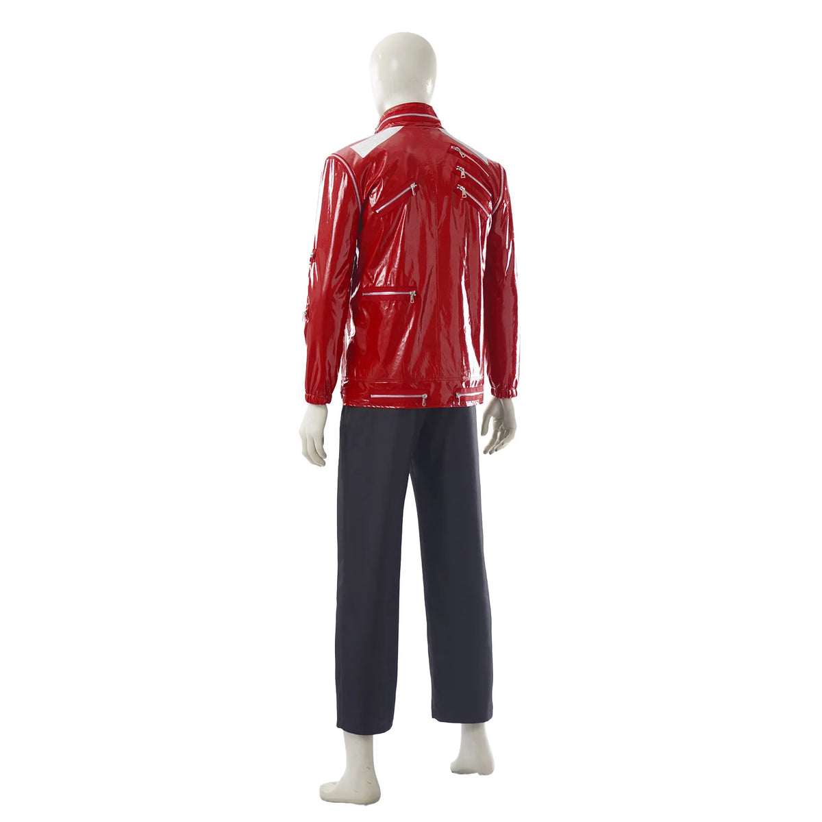 Red Zipper Michael Jackson MJ Beat It Jacket for Impersonators PU Leather Punk Casual Coat Halloween Stage Christmas Outwear Pi-Mart