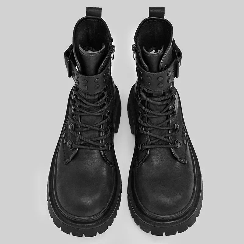 Men's boots 2025 autumn retro British style black workwear boots casual short boots versatile thick soled motorcycle boots Pi-Mart