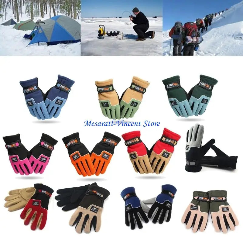 A70F Winter Warm Thermal Motorcycle Gloves Fleece Mittens For Women Men Snow Sports Hiking Back Windproof Lightweight Pi-Mart