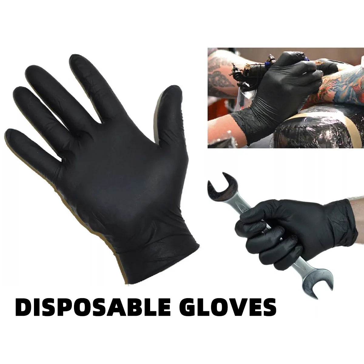100/50/20/10pcs Black Nitrile Gloves Thickened Disposable Cleaning Hairdressing Gloves Waterproof Household Industrial Gloves Pi-Mart