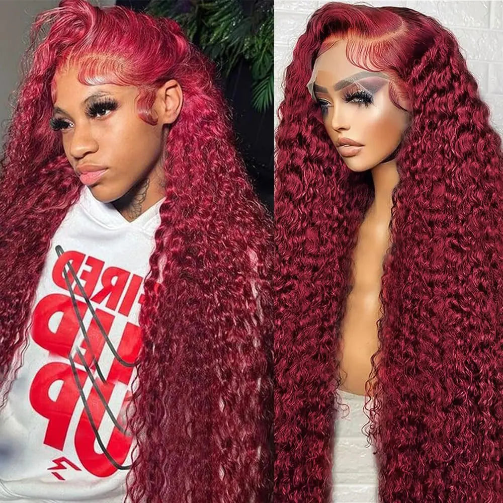 30 Inch Burgundy Body Wave Human Hair Wigs 13x4 HD Lace Frontal Wig Colored 99j Wet And Wavy Curly Lace Front Human Hair Wigs LadyShow.Store