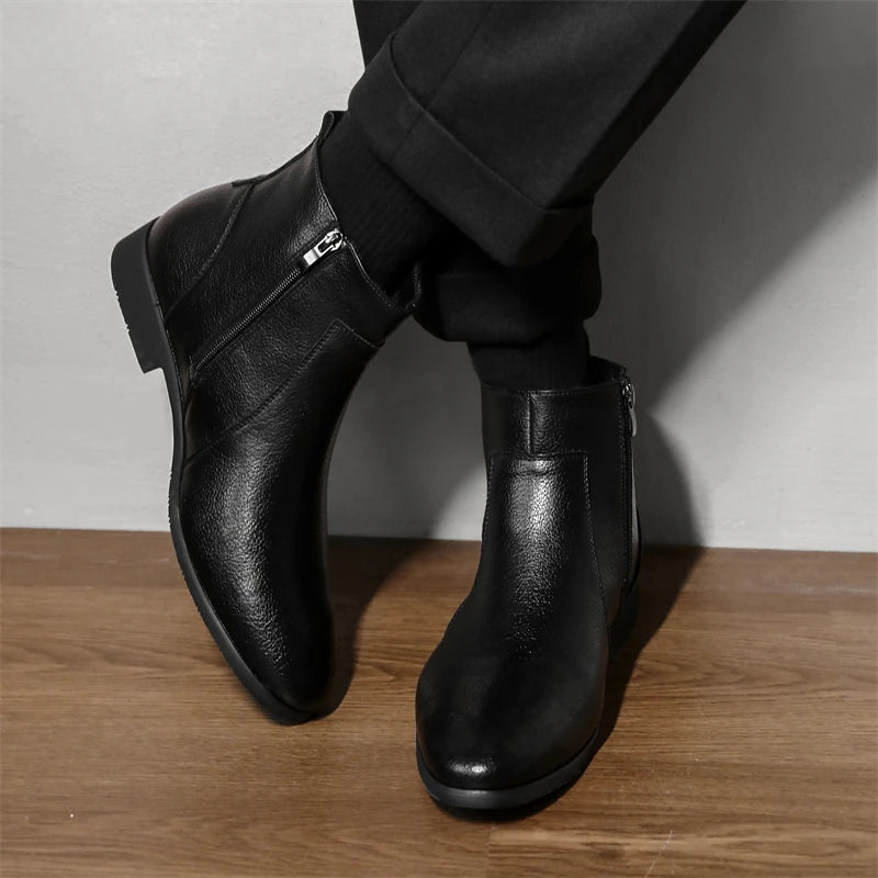 Winter New Men Business Boots Black  Red Simple Slim Fit Soft Leather Boots Casual and Fashionable Chelsea Boots 38-46 Men Boots Pi-Mart