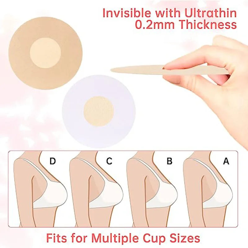 100Pcs Nipple Sticker Disposable Invisible Chest Sticker Non-woven Bra Breast Patch Bra-less Pasties Pad Nipple Cover Stickers Pi-Mart