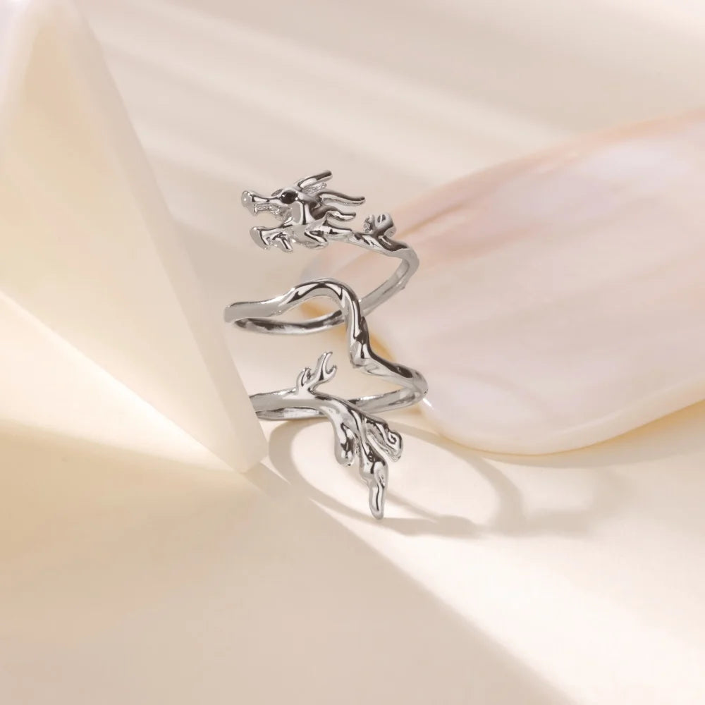 Dragon Rings For Women Gold Color Stainless Steel Punk Opening Adjustable Dragon Ring Hip Hop Jewelry Accessories Gifts Pi-Mart