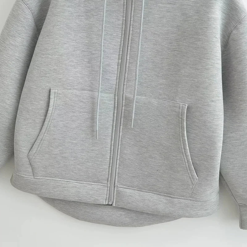 HXAO Hoodie Woman Outerwears Long Sleeve Demi-Season Women Jacket Coat Casual Sweatshirt With Zipper Grey Black Jacket Coats Pi-Mart