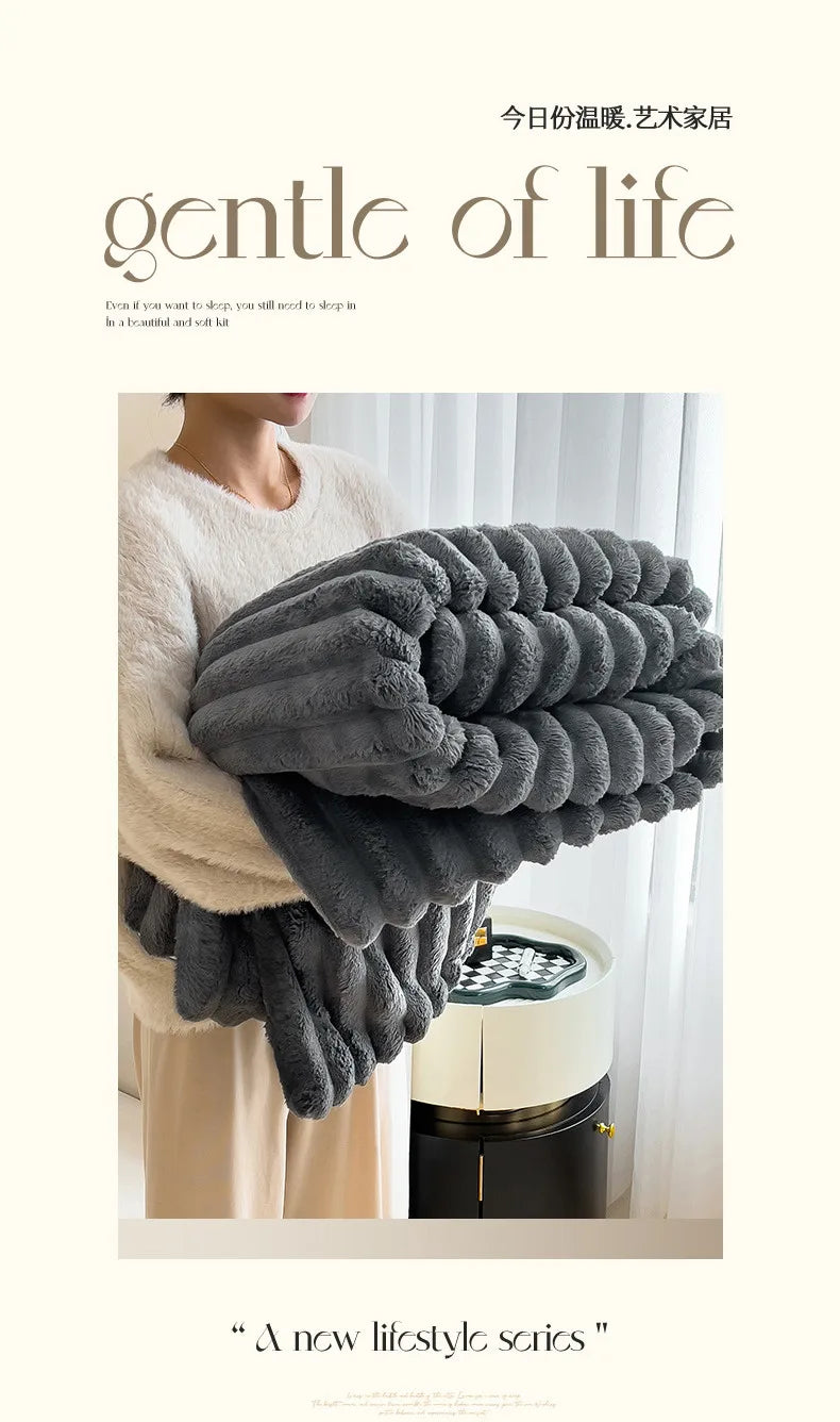 2025 autumn and winter new solid color imitation rabbit fur blanket thickened blanket drawn milk fleece blanket,  no pillowcase Pi-Mart