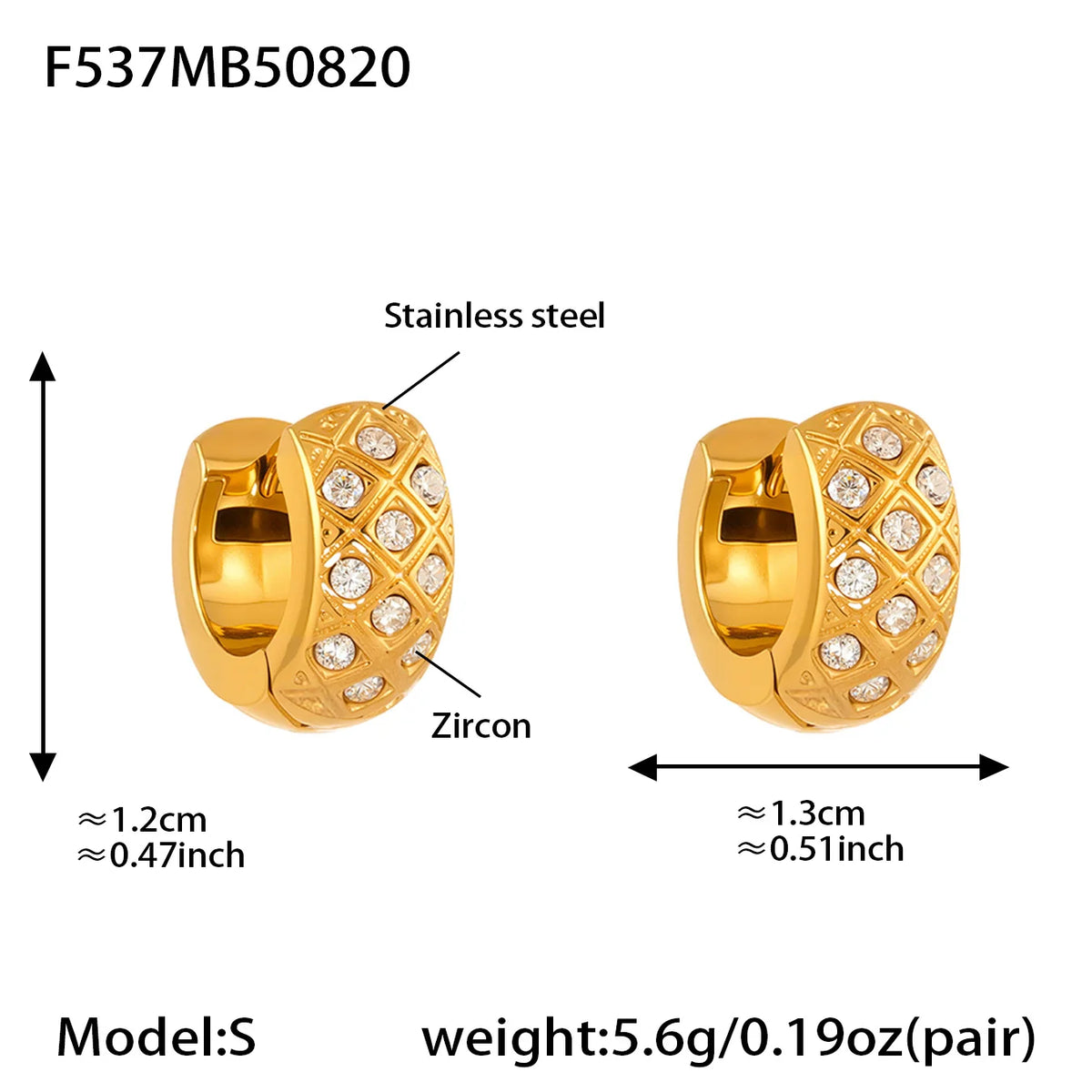 Liora Stainless Steel Zircon Women Hoop Earrings Metal Texture PVD Gold Plated Hypoallergenic Wedding Banquet Earrings Jewelry Pi-Mart