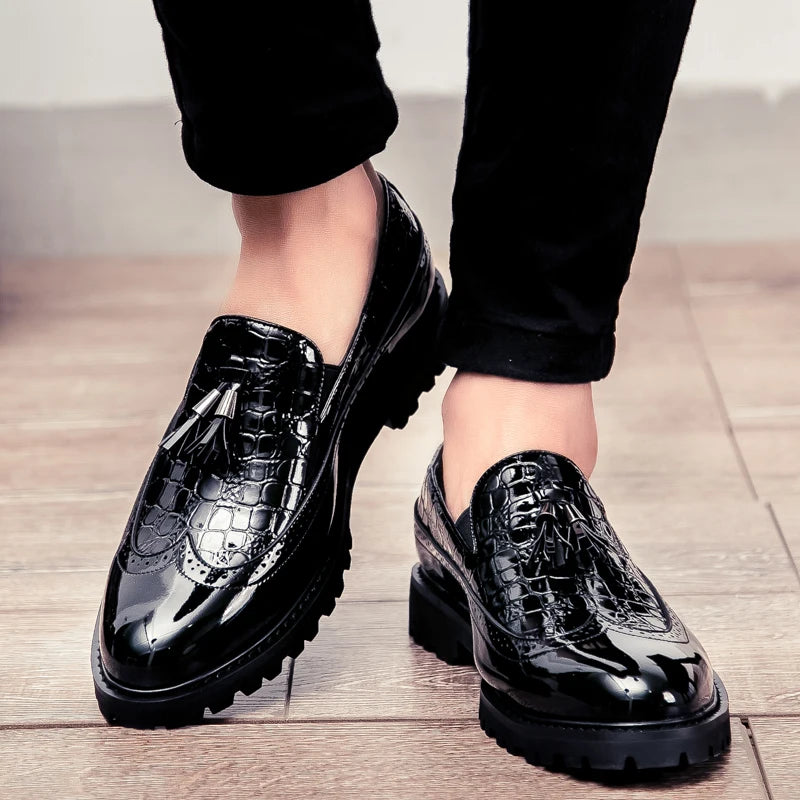 Men Loafers PU Splicing Tassel Decoration Low Heel Comfortable Classic Daily Business Men Shoes Pi-Mart
