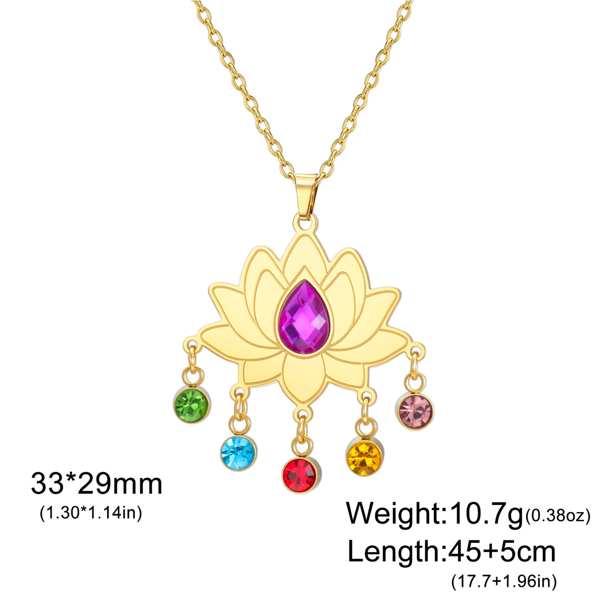 Gold Plated 7 Chakra Lotus Flower Necklace with Om Symbol Spiritual Yoga Jewelry Seven Colorful Zircon Lotus Flower Necklace Pi-Mart