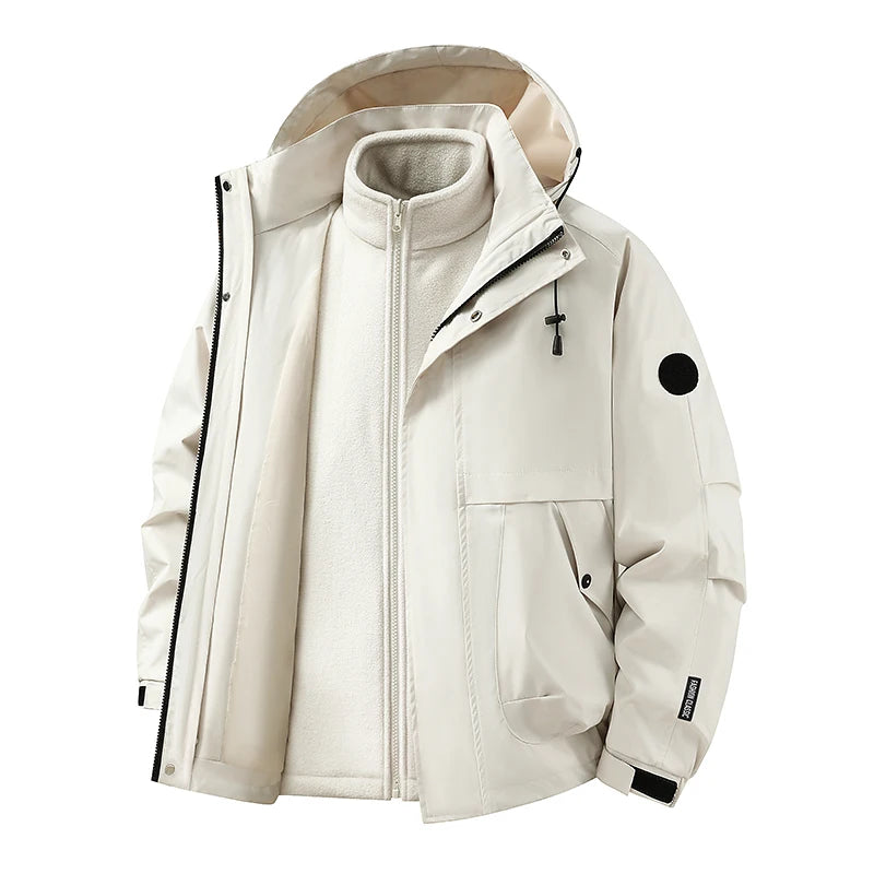 New Autumn and Winter Three in One Outdoor Jacket for Couples Warm Hooded Waterproof Two-piece Set Windbreaker Hiking Jacket Pi-Mart