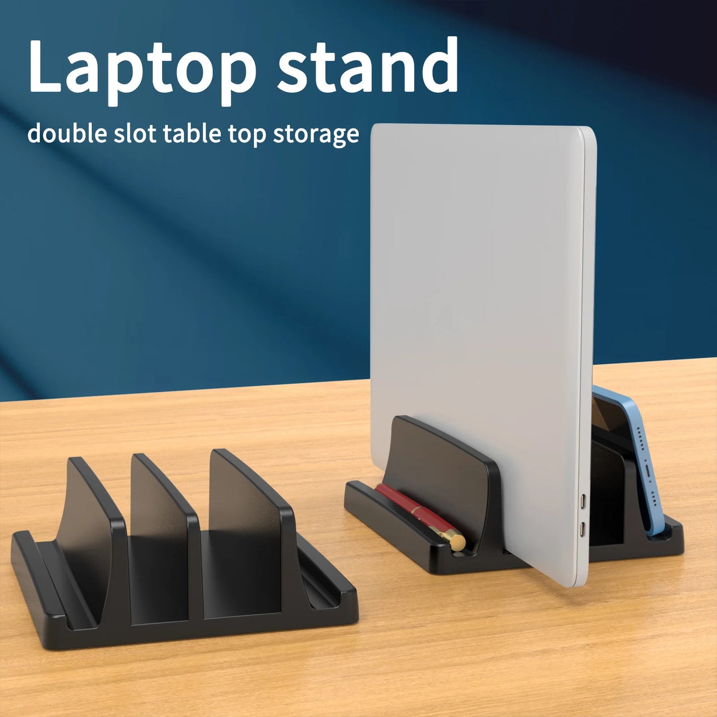 Vertical Laptop Stand for Desk,Dual Slots Plastic Laptop Holder with Space Saving Design,Laptop Stand Supports MacBook Pi-Mart