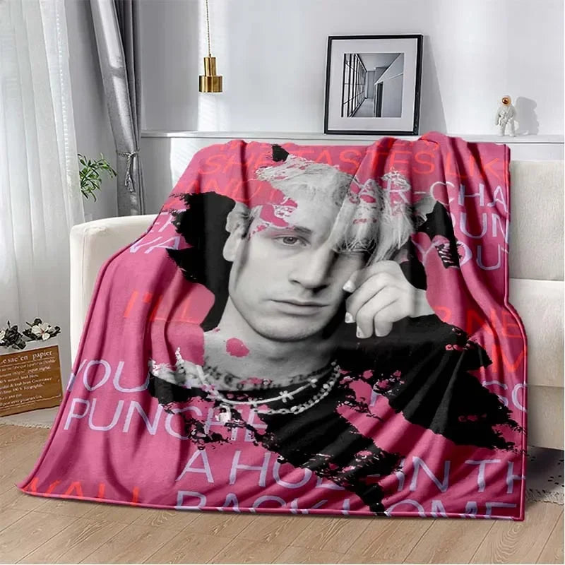 Machine Gun Kelly Poster Printed Flannel Warm Blanket Rapper Music Art Blankets Bedroom Sofa Bed Travel Picnic Blanket Fan Gift Pi-Mart