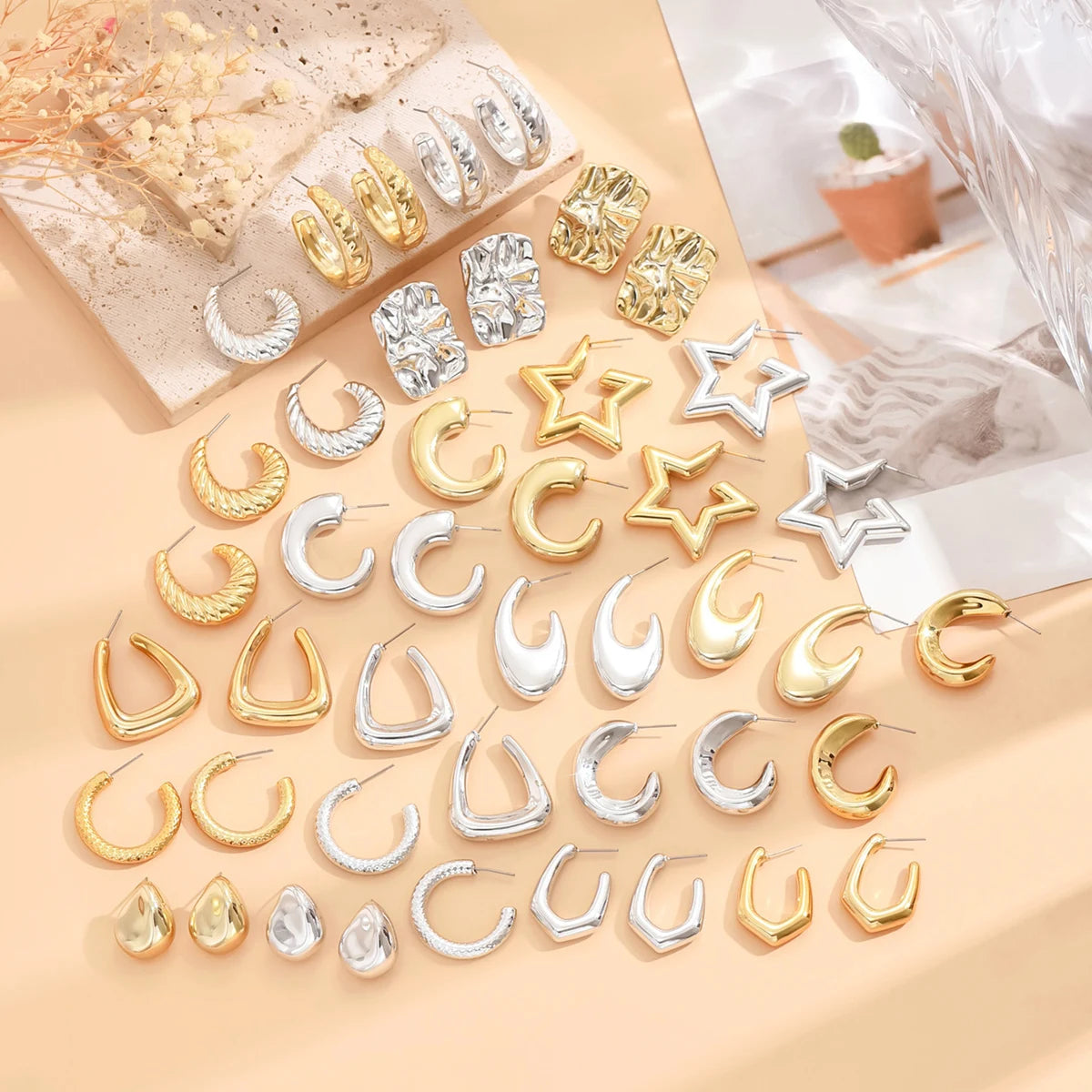 серьги Geometric Irregular Metallic Color Earrings for Women 2024 Minimalist Style Personality Earrings Trendy Jewelry Gift Pi-Mart