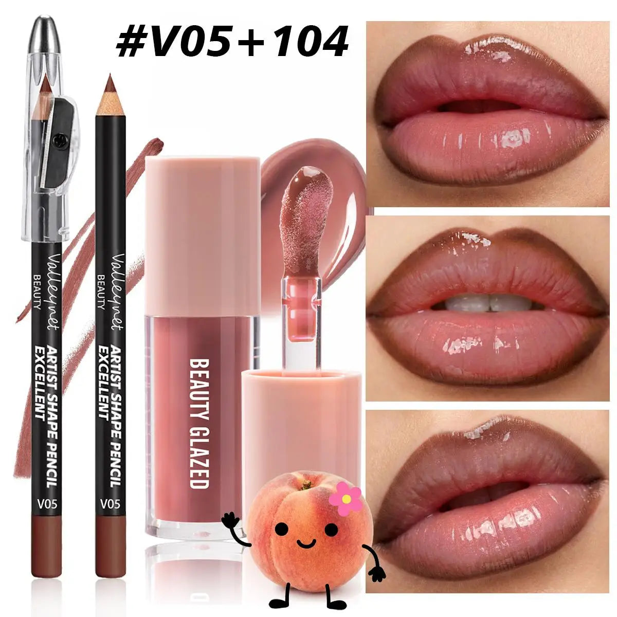 2Pcs/Set Precision Lip Kit Duo -Creamy Liner with Built-in Sharpener & Moisturizing Liquid Lipstick - Defined Contour Makeup Set Pi-Mart