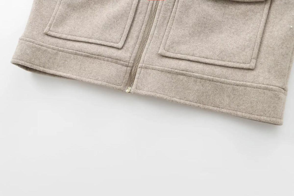 Women's Zipper Jacket Coat New Winter Long Sleeve Pocket Outerwear Coat Short Street Elegant Women's Jacket Pi-Mart