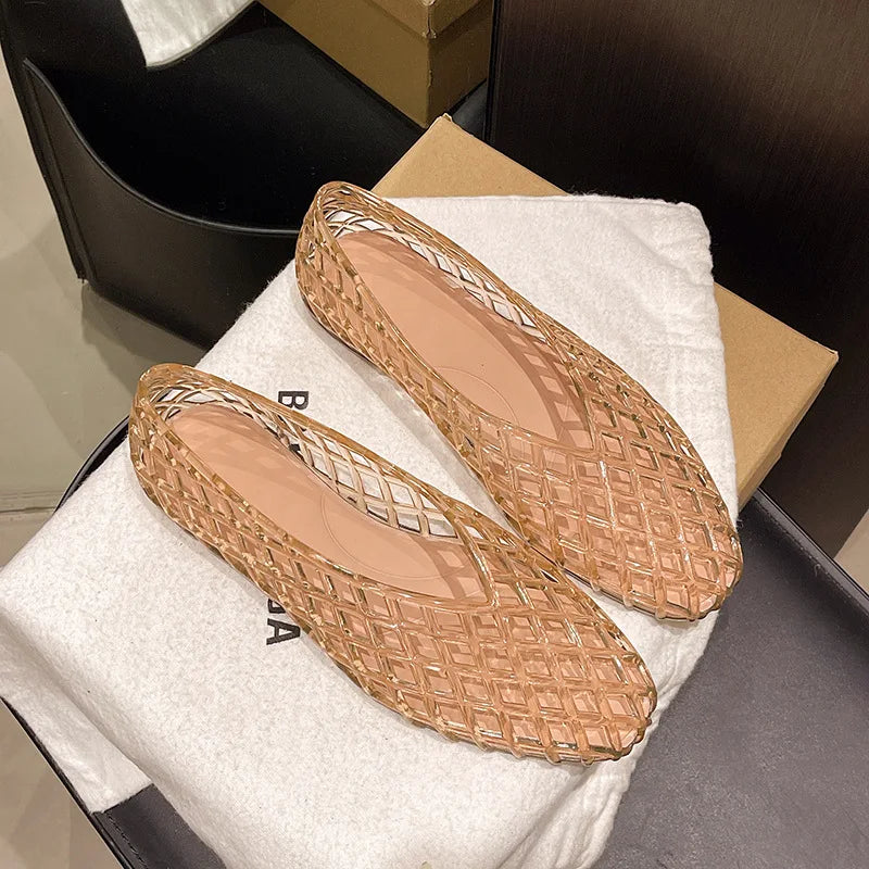 New V-mouth Crystal Jelly Shoes Fashionable, Versatile, Comfortable, Flat Bottom Single Shoes, Casual Sandals for Women LadyShow.Store
