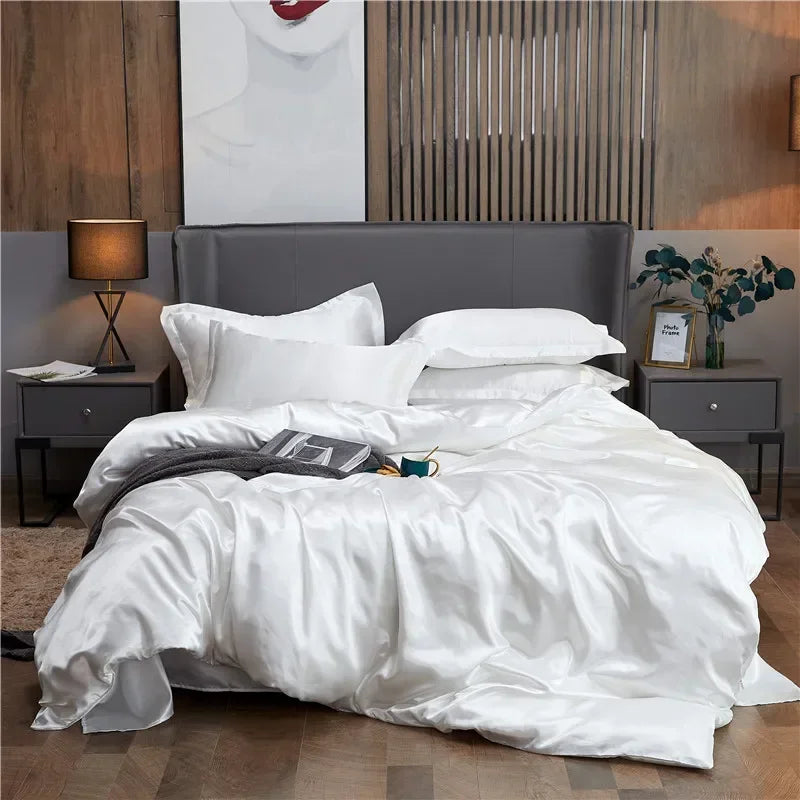 Luxury Rayon Satin Duvet Cover Queen High Quality King Size Smooth Quilt Cover Solid High End Single Double Comforter Cover Pi-Mart